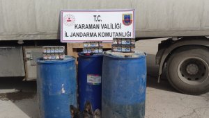 Karaman'da durdurulan tırda kaçak sigara ve mazot ele geçirildi
