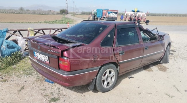 Karaman'da kontrolden çıkan otomobil elektrik direğine çarptı: 1 yaralı