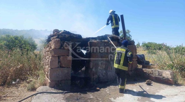 Karaman'da çıkan yangında bağ evi kullanılamaz hale geldi