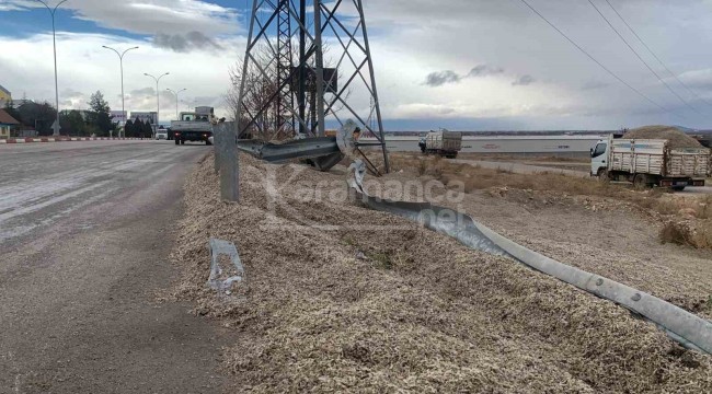 Karaman'da küspe yüktü tır devrildi: 1 yaralı