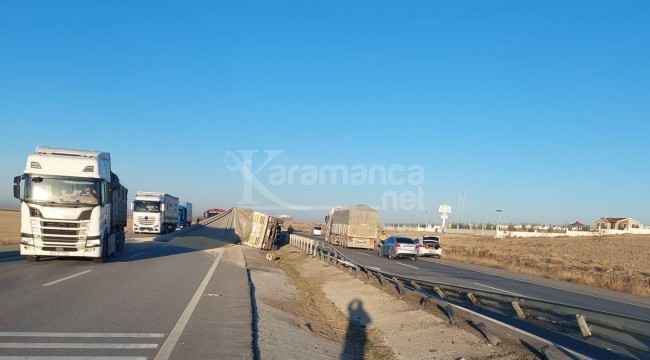 Buğday yüklü tır devrildi: 1 ölü, 1 yaralı