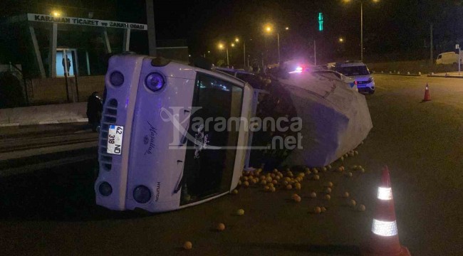 Karaman'da devrilen kamyonetin sürücüsü ölümden döndü