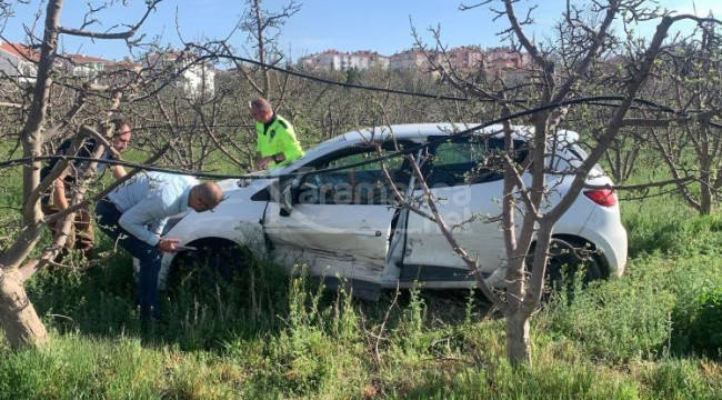 Kaza yapan otomobil elma bahçesine uçtu: 1 yaralı