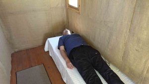 Binlerce arının üzerine yatıyor