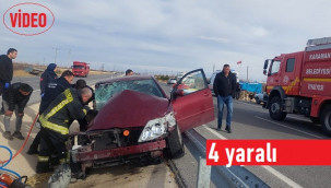 Karaman'da bariyerlere çarpan otomobilde 4 yaralı