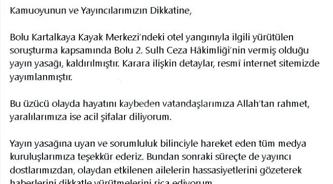 Otel yangınıyla ilgili yayın yasağı kaldırıldı