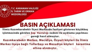 Karaman'da 1 ilçe ve 4 köy karantinaya alındı