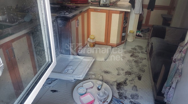 Karaman'da bulaşık makinesi şase yapınca ikamette yangın çıktı