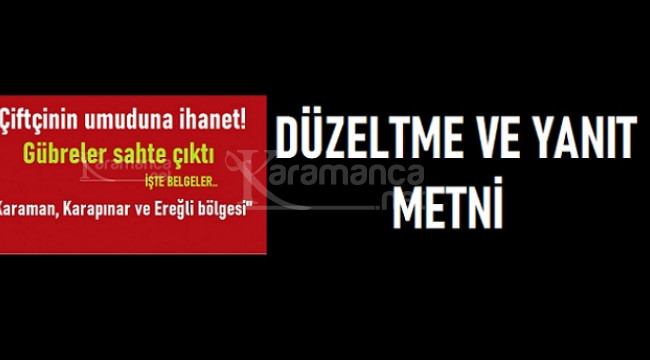 Ereğli Panko'dan düzeltme ve yanıt metni