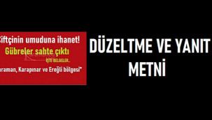 Ereğli Panko'dan düzeltme ve yanıt metni